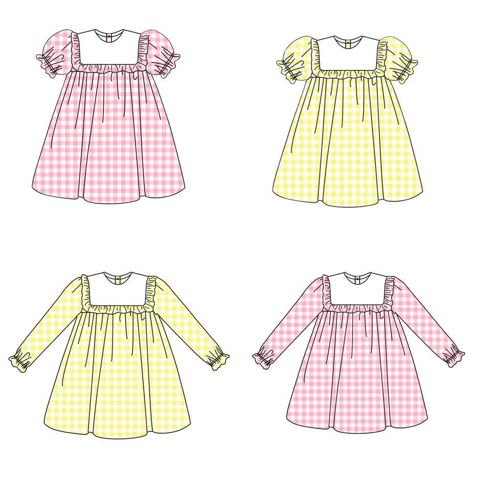 Summer fashion dresses 95%cotton  plaid frill smocked pink dress custom  kids girl gingham dress for girls Easter