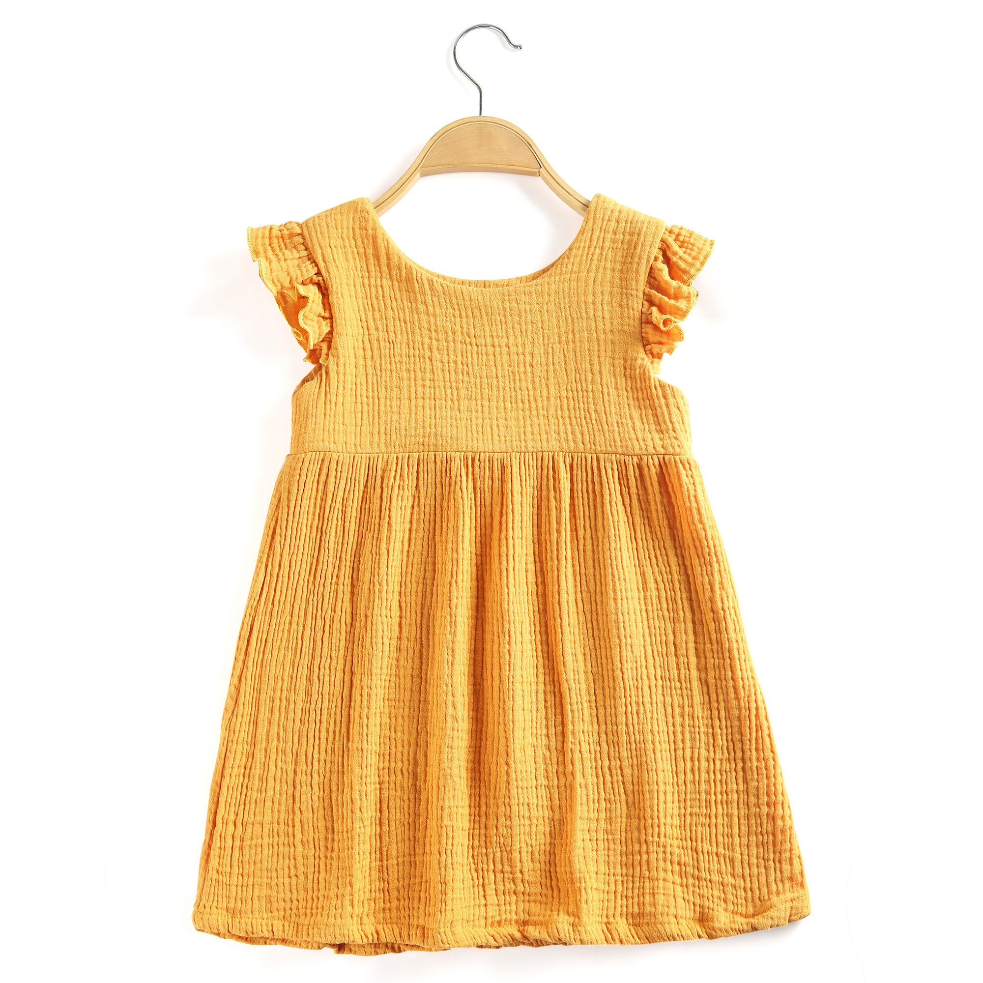 Hot Sale  Summer Kids Girl muslin dress baby toddler  girls flutter  sleeve  dress little girl sundress