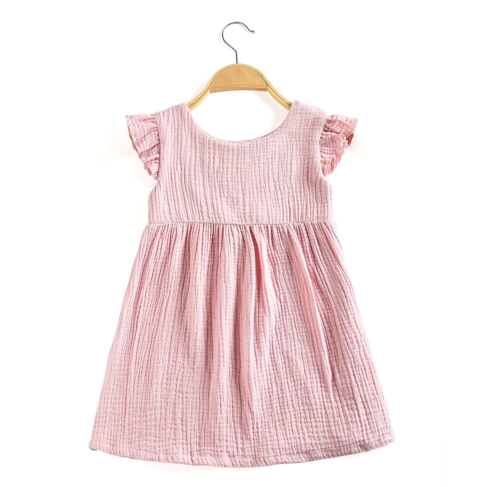 Hot Sale  Summer Kids Girl muslin dress baby toddler  girls flutter  sleeve  dress little girl sundress