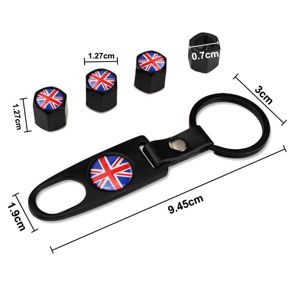 4pcs 1 set British  car tire valve cap Wheel Tire Cap Air Valve Stem Cover With Belt Keychain