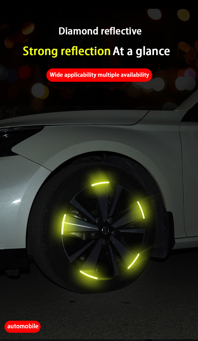 20 Pcs Per Set Wheel Hub Decals Reflective Reflector Strips Pet Material Night Warning Car Reflective Sticker