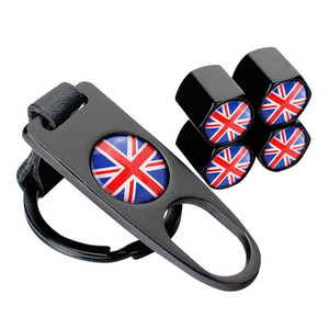 4pcs 1 set British  car tire valve cap Wheel Tire Cap Air Valve Stem Cover With Belt Keychain