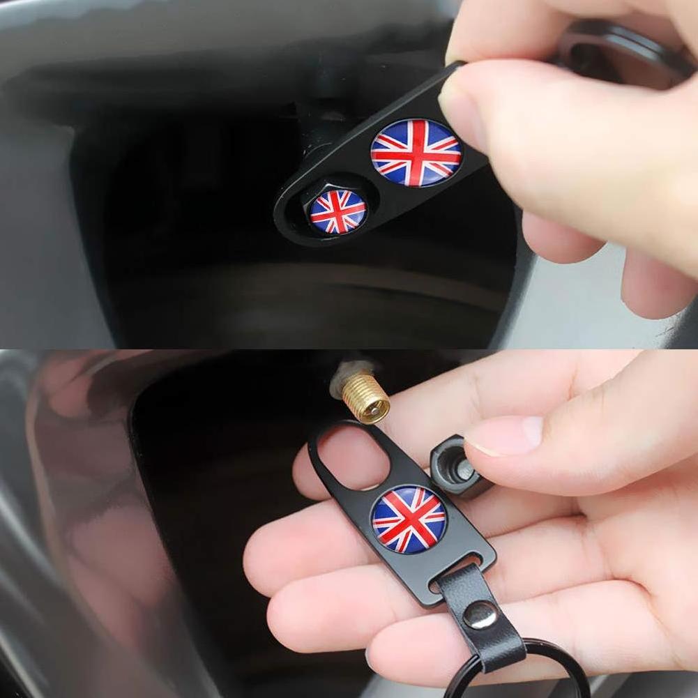 4pcs 1 set British  car tire valve cap Wheel Tire Cap Air Valve Stem Cover With Belt Keychain