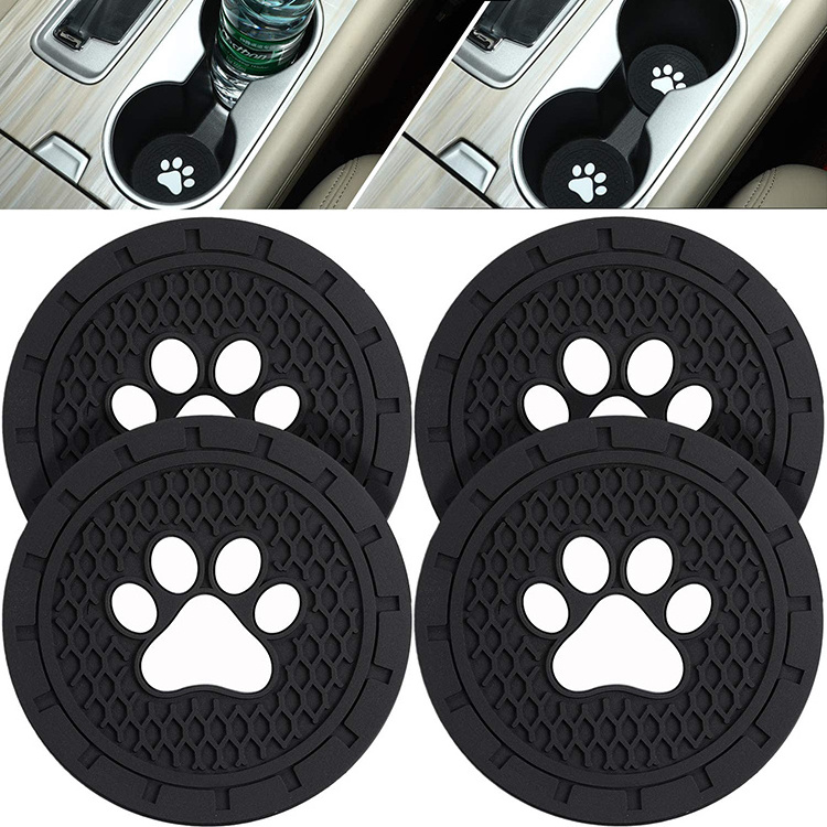 Car Coasters Car Cup Holder Coasters Silicone Anti Slip Dog Paw Coaster Mat Accessories for Most Cars