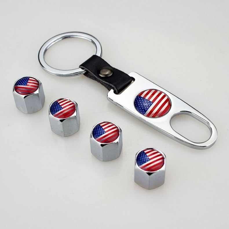 2023 With Car Logo Wrench Key Chain Universal Tire Pressure Caps  Modification Flag Tire Valve Cap Valve Cap Wholesale