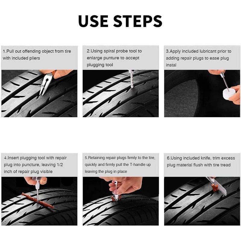 23PCS Tire Repair Kit Heavy Duty Professional Flat Patch Punctures Repair Tool Tubeless Tire Plug Kit for Car Truck Motorcycle