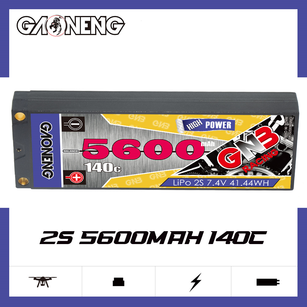 GNB GAONENG 5600MAH 2S HV 7.4V 140C RC LiPo Battery Racing Car Hard Case 5mm 5.0mm bullet 1:10 1/10 scale LiHV High Voltage