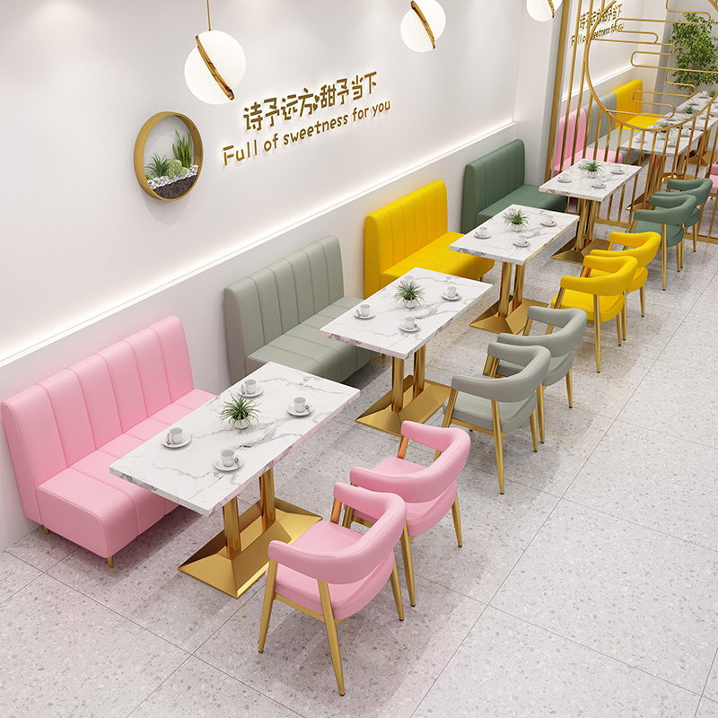 Hot selling restaurant dining tables and chairs velvet booth seating bench with marble table coffee shop cafe chairs set