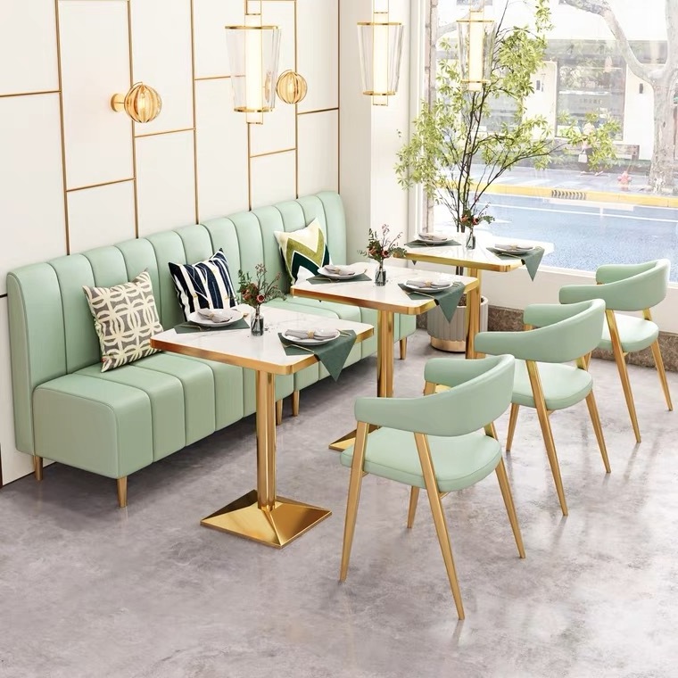 Guangdong Foshan factory coffee shop furniture cafe restaurant tables and chairs marble pattern plywood table