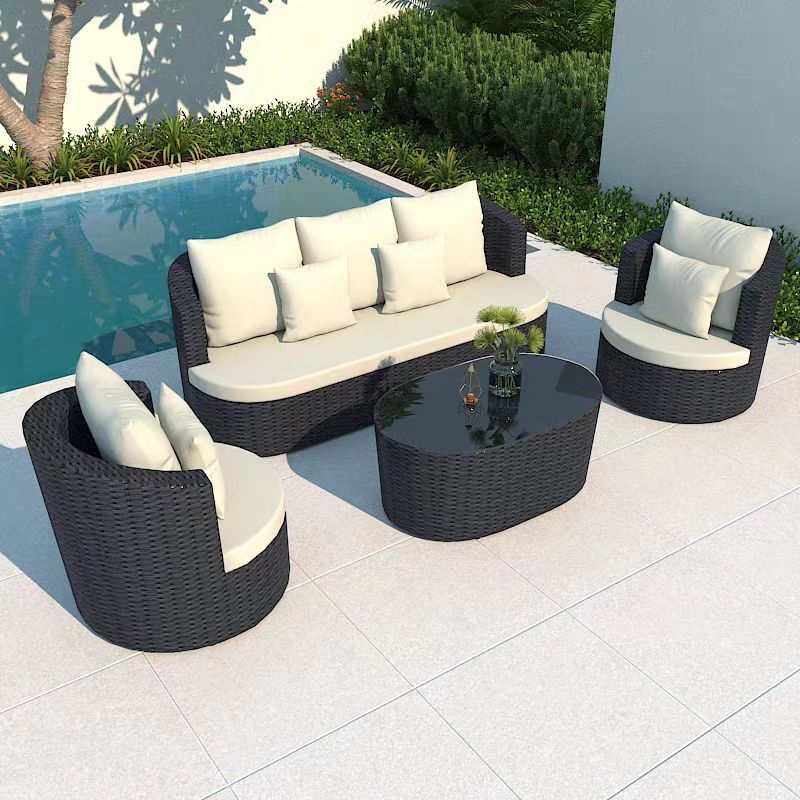 Modern Patio Rattan Sofas Sets Garden Rattan Sofa All weather garden furniture sofa design wicker curved couch set