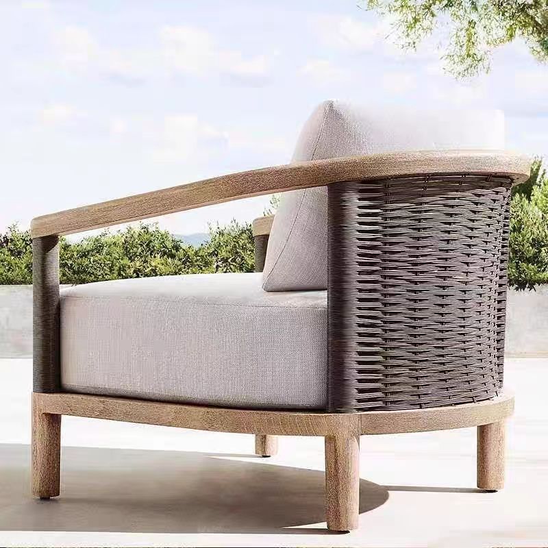 Hot sale garden couch wooden tables rattan wicker sofa Rattan Lounge Chair Deep Seating Solid Wood Lounge Chair