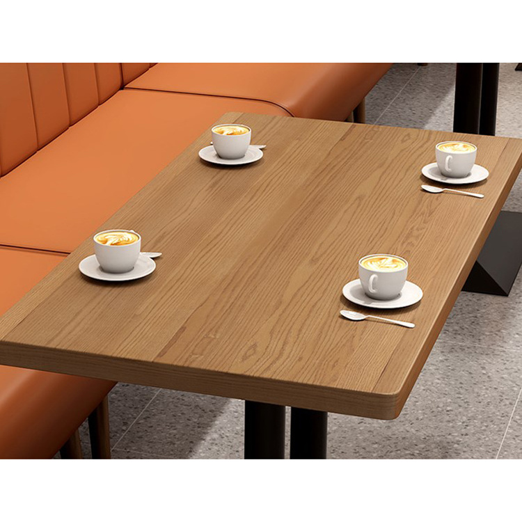 Commercial Restaurant Hotel Furniture Modern Rectangle Metal Legs Wooden Dining Table And Chairs Sets Cafeteria Table Sets