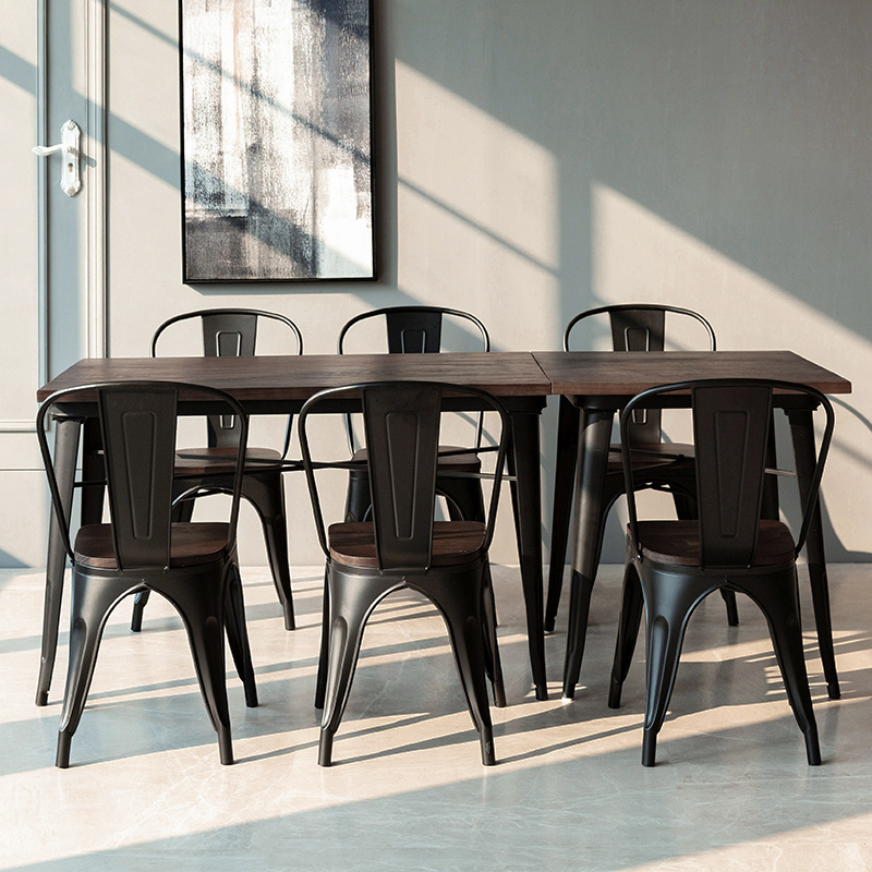 Modern Simple Restaurant Furniture Industrial Vintage Style Loft Iron Wooden Dining Table For Fast Food Cafe Coffee Shop