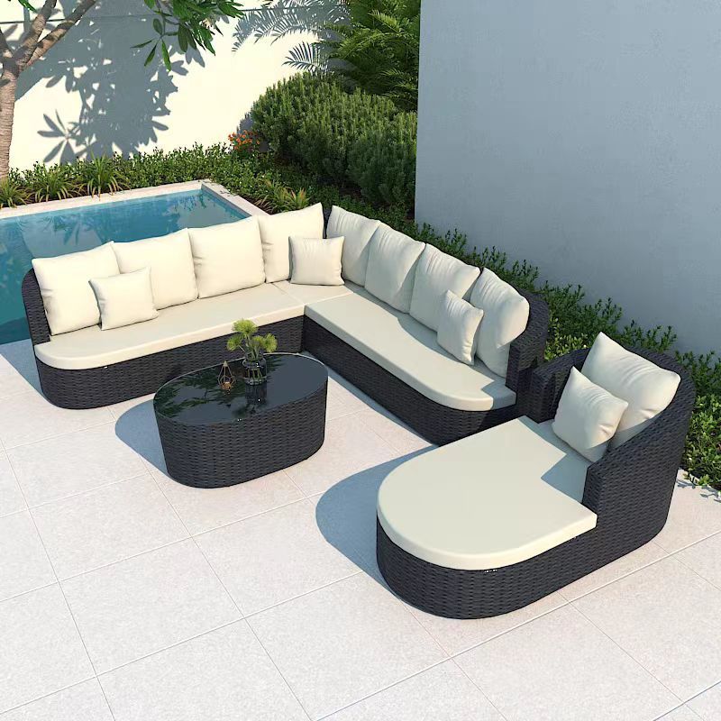 Modern Patio Rattan Sofas Sets Garden Rattan Sofa All weather garden furniture sofa design wicker curved couch set