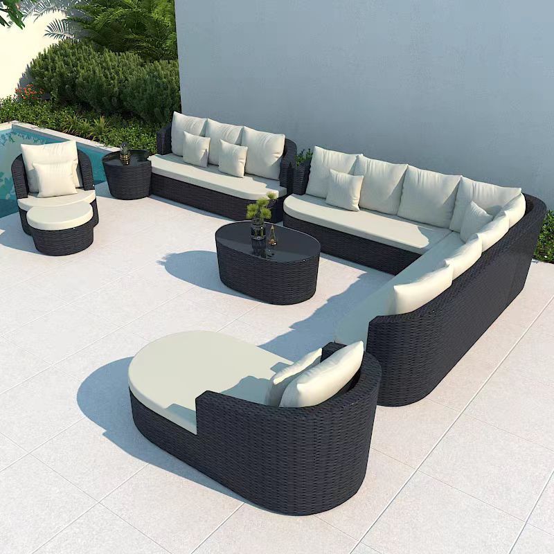 Modern Patio Rattan Sofas Sets Garden Rattan Sofa All weather garden furniture sofa design wicker curved couch set