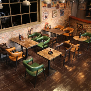 Classic American Industrial Vintage Style Restaurant Bistro Bar Coffee Shop Fast Food Iron Dining Chair And Wooden Table Sets