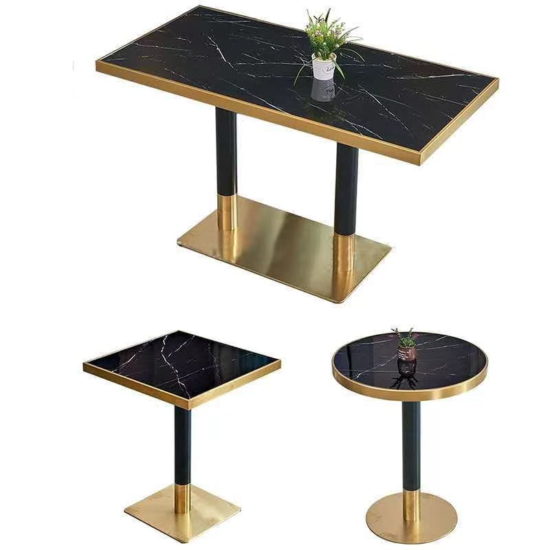 Commercial Restaurant Used High Quality Gold Base Coffee Table Hotel Bar Bistro Marble Dining Table