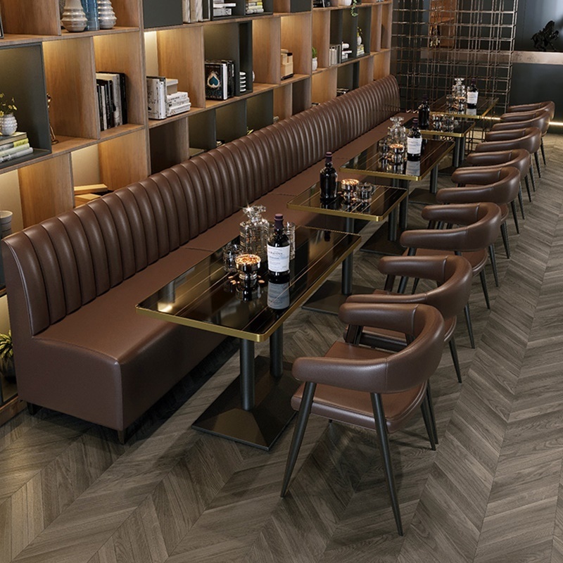 Luxury restaurant furniture sofa set black marble dining table and chairs booth seating for club cafe pub bar