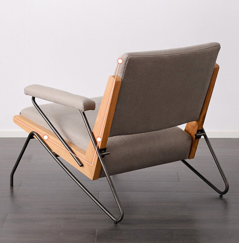 Comfortable luxury wood fabric  metal legs leisure chaise lounge chair with arm