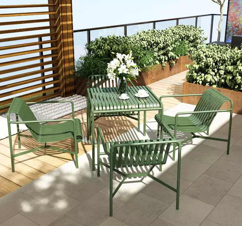 Hot Selling Outdoor Garden Patio Cafe Courtyard Restaurant Furniture Sets Aluminum Metal Dining Chair and Table Sets