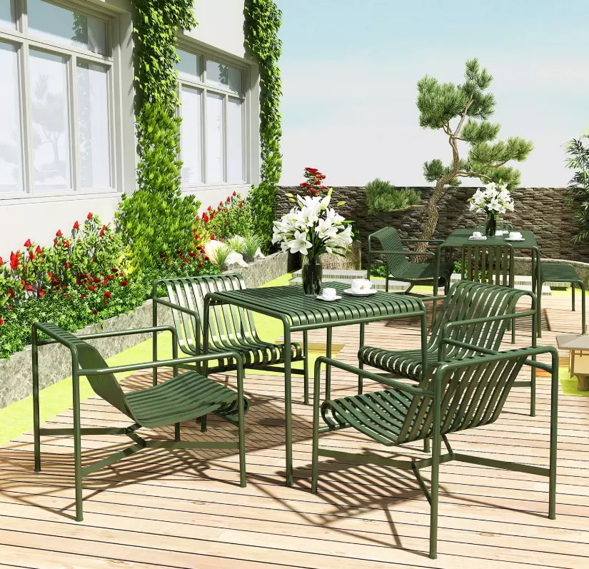 Hot Selling Outdoor Garden Patio Cafe Courtyard Restaurant Furniture Sets Aluminum Metal Dining Chair and Table Sets