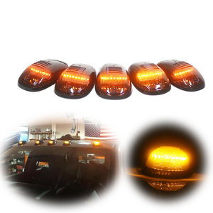 5pcs Smoked Lens Cab Roof Clearance Marker Lamps w/Amber Full Strip LED Lights For Chevy Dodge Ford GMC Heavy Trucks