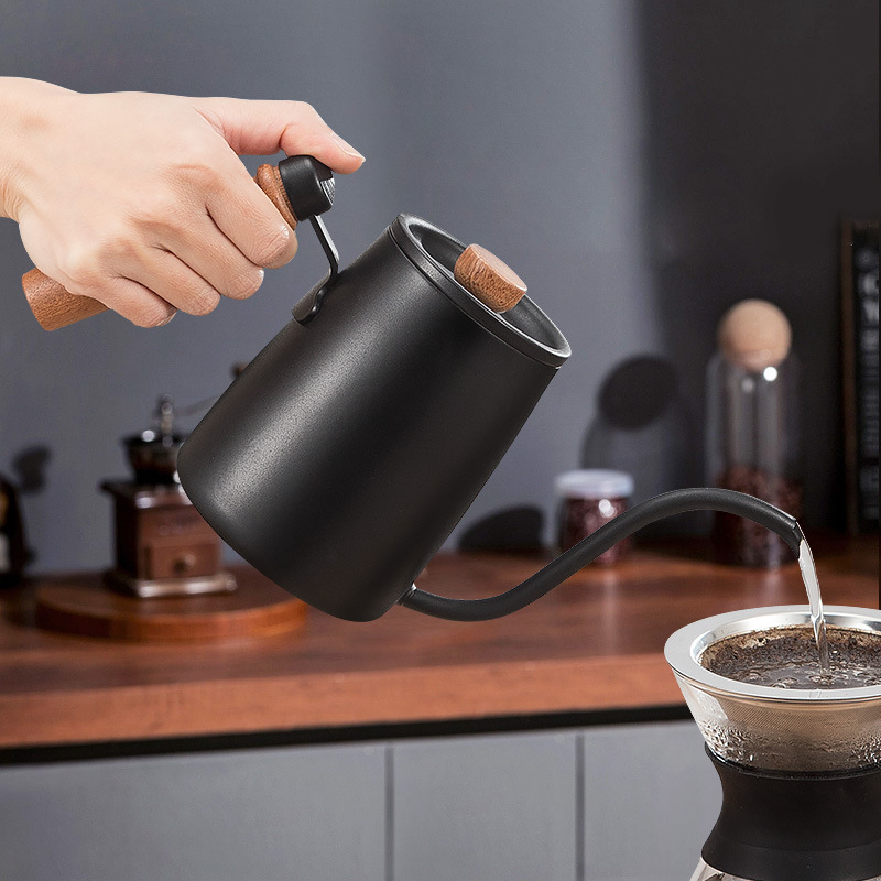 600ml Long Small Fine Stainless Steel Coffee Maker Pour Over Drip Coffee Pot Gooseneck Tea Coffee Kettle with Lid