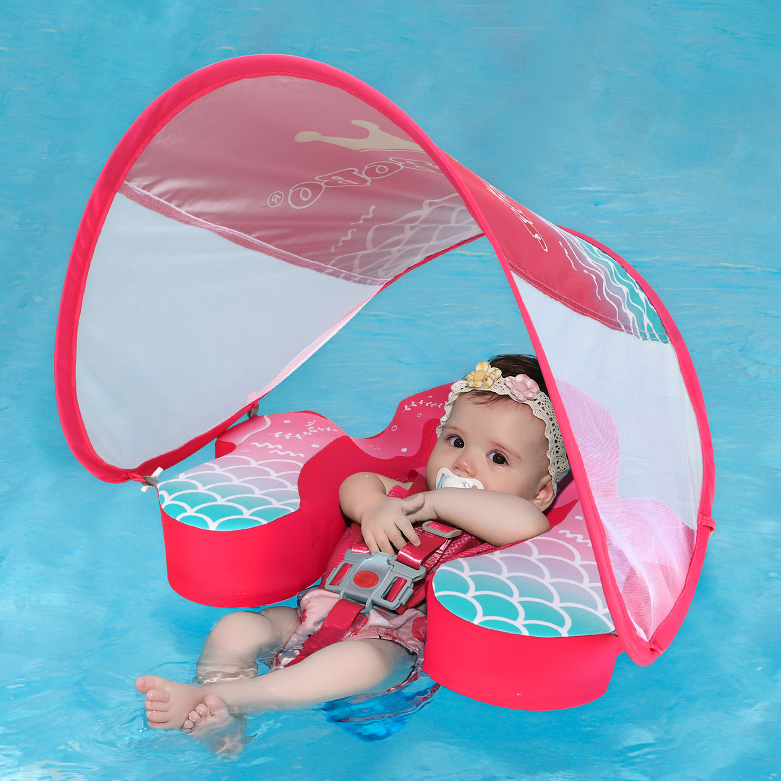 Swimbobo Non-inflatable Baby Swimming Float Ring Children Swim Rings Underarm Non Inflatable Kids Pool Floats With Canopy Summer