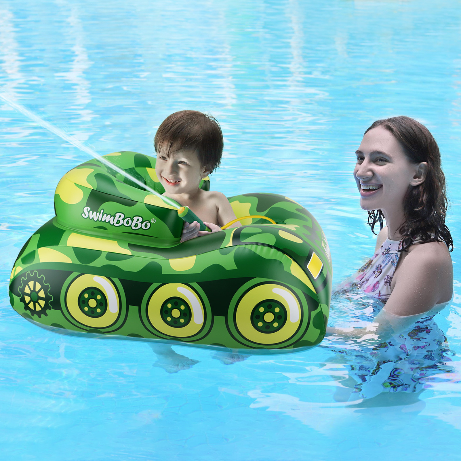 Swimbobo Baby Swim Ring Green Tank Outdoor Summer Play Inflatable Kids Seat Float for Swimming Pool Children