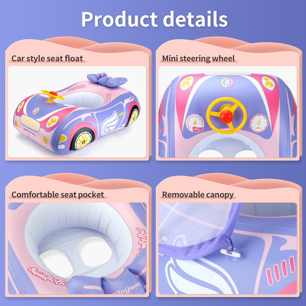 Swimbobo Kids Inflatable Children Swimming Seat Boat Floating Toddler Water Toy Steering Baby Swimming Ring Float With Canopy