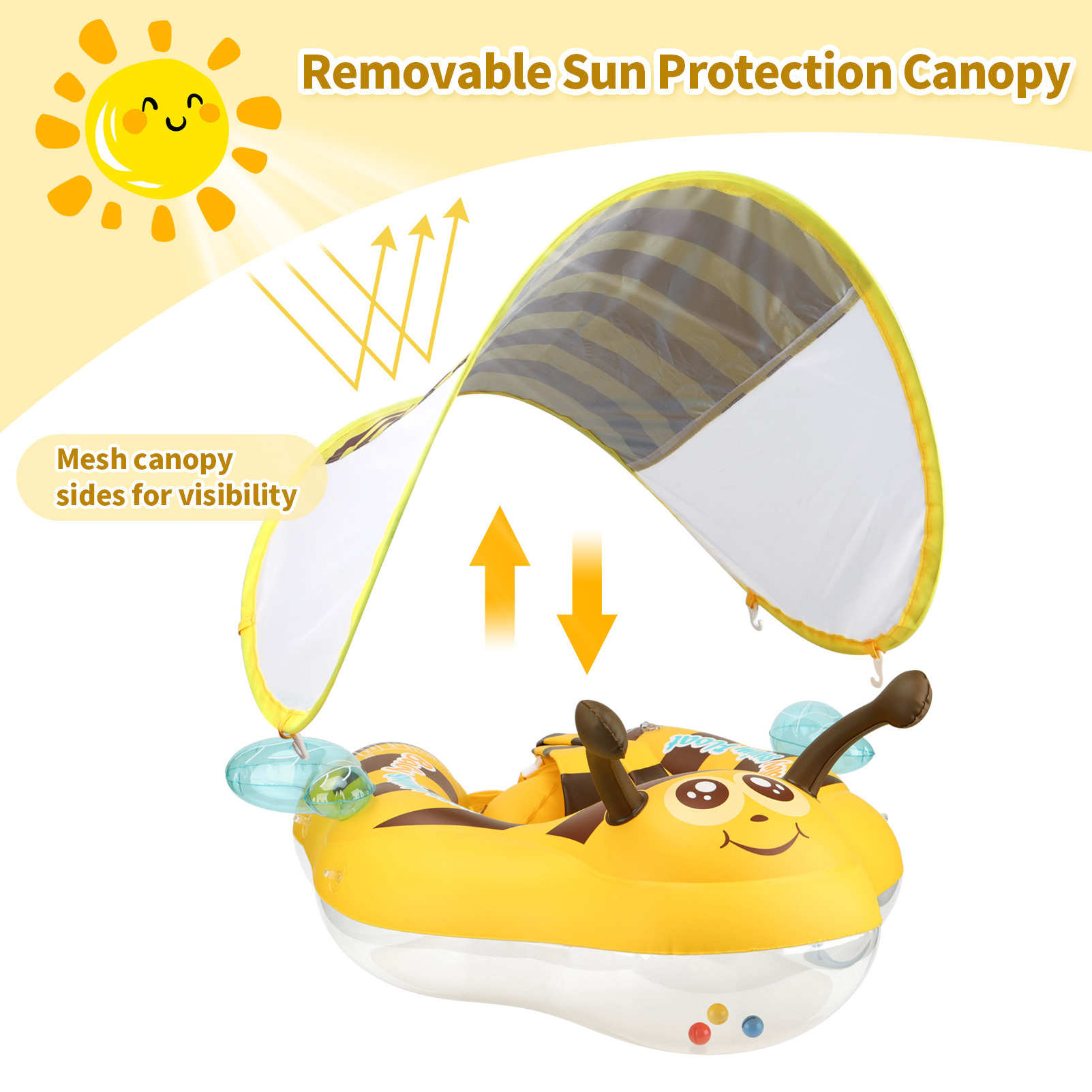 Swimbobo Baby Swimming Cute Bee Float Kids Inflatable Rings Floats Child Swim Pool Water Toy Ring PVC For Summer With Canopy