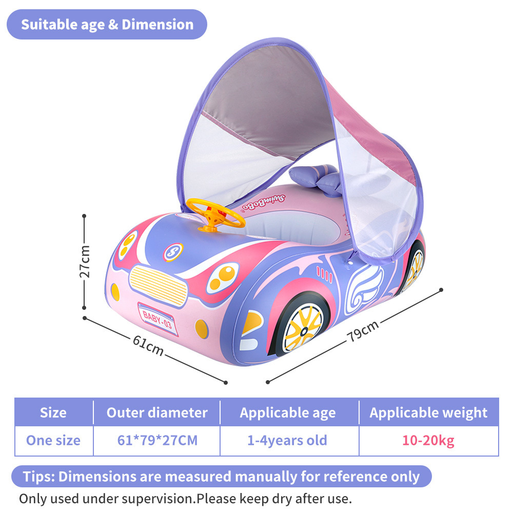 Swimbobo Kids Inflatable Children Swimming Seat Boat Floating Toddler Water Toy Steering Baby Swimming Ring Float With Canopy