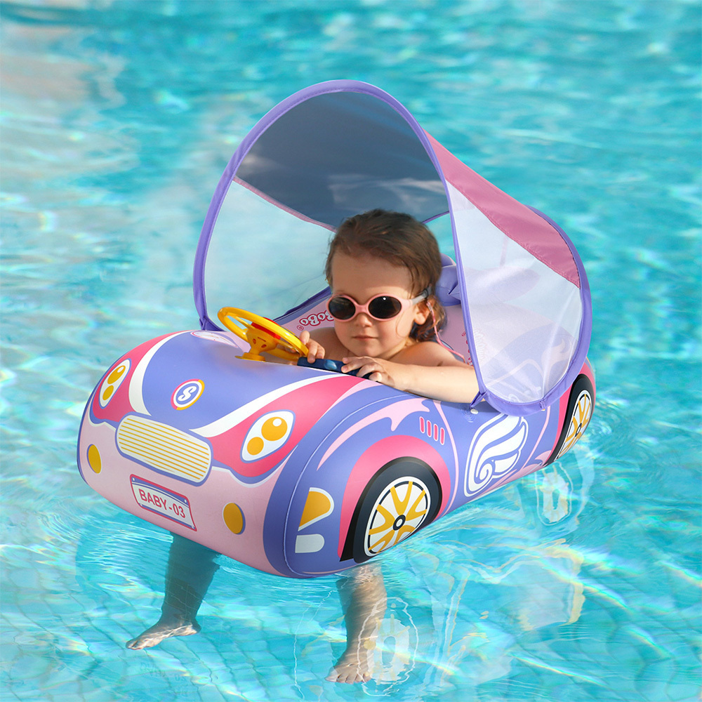 Swimbobo Kids Inflatable Children Swimming Seat Boat Floating Toddler Water Toy Steering Baby Swimming Ring Float With Canopy