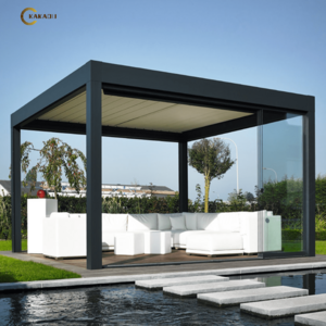 KAKADU Outdoor Restaurant Opening Louver Roof Motorized Aluminium Pergola Gazebo With LED Lights