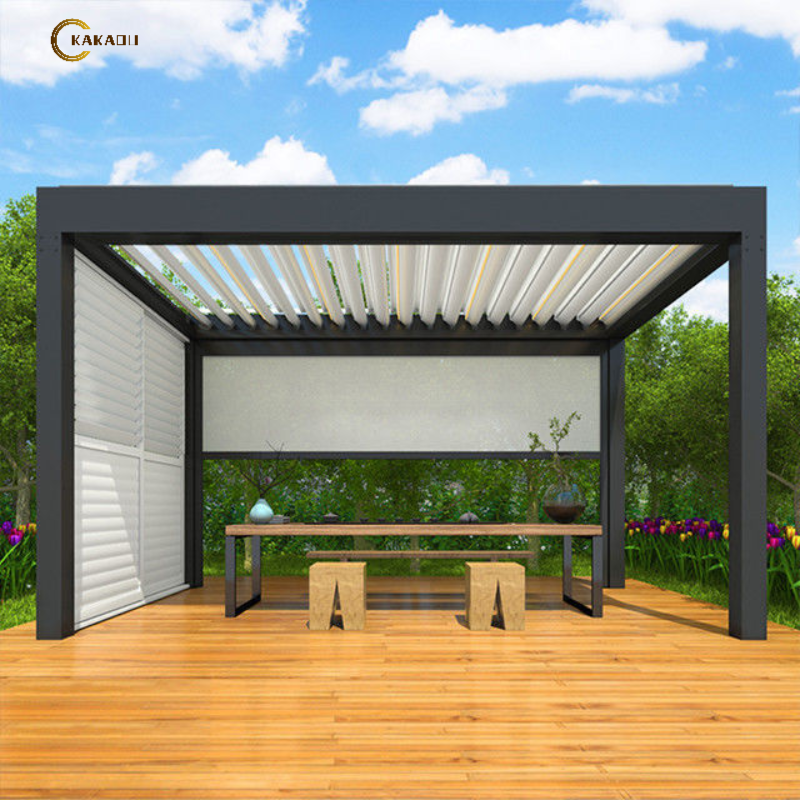 KAKADU Outdoor Restaurant Opening Louver Roof Motorized Aluminium Pergola Gazebo With LED Lights