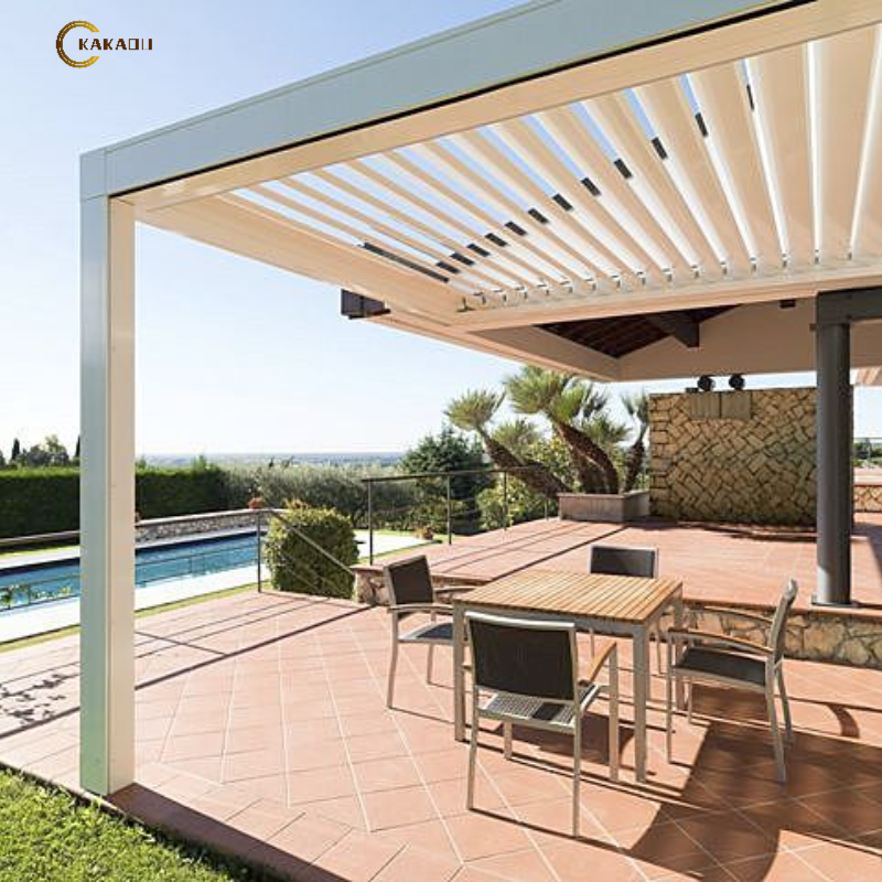 KAKADU Outdoor Restaurant Opening Louver Roof Motorized Aluminium Pergola Gazebo With LED Lights