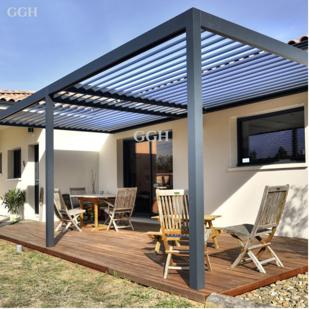 KAKADU Outdoor Aluminum Gazebo with Adjustable Roof Louvers Waterproof Metal and Plastic Pergola System