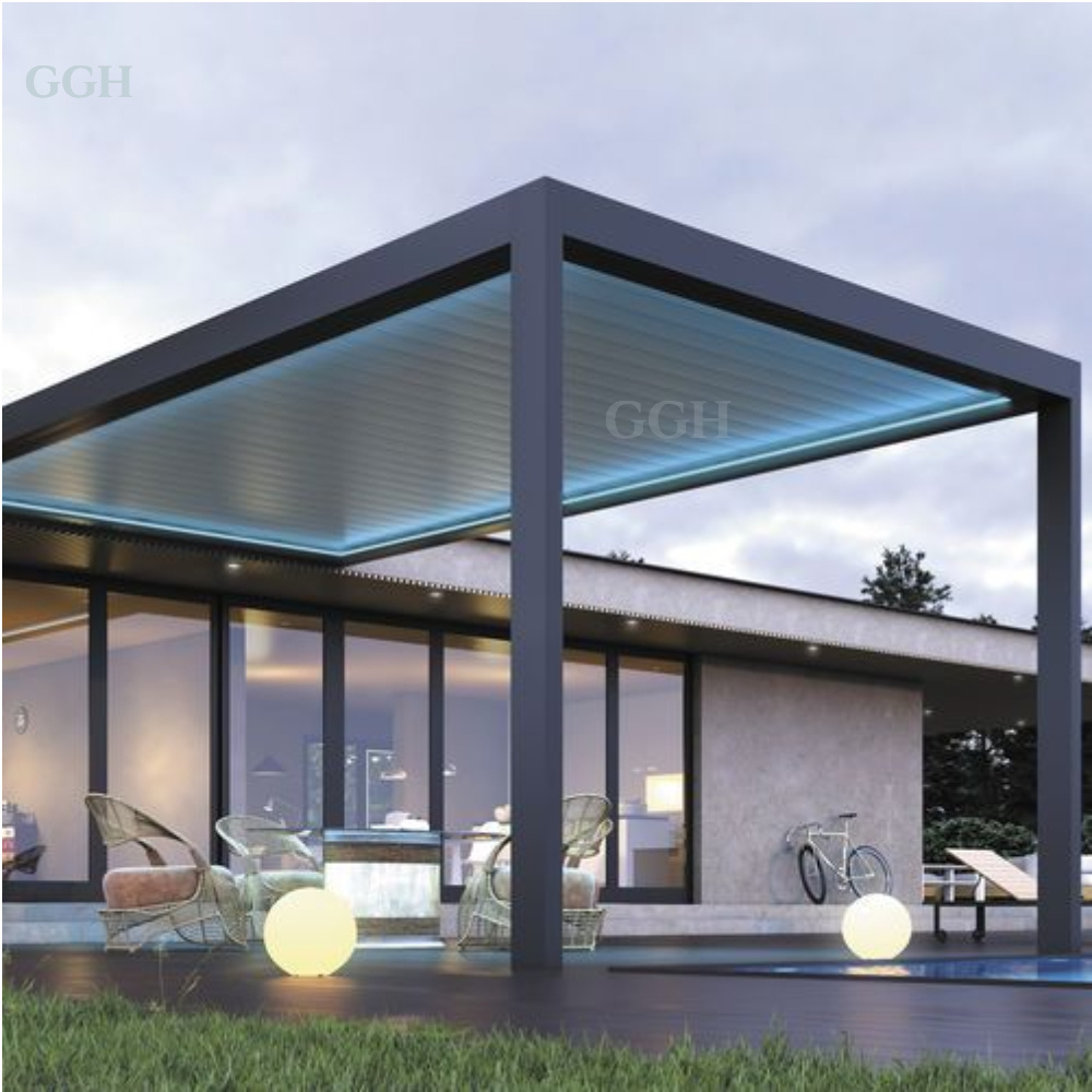 KAKADU Bioclimatic Electric Pergola Aluminium and Wood/Alloy Outdoor Carport Structure with Solar System Pergolas and Gazebos