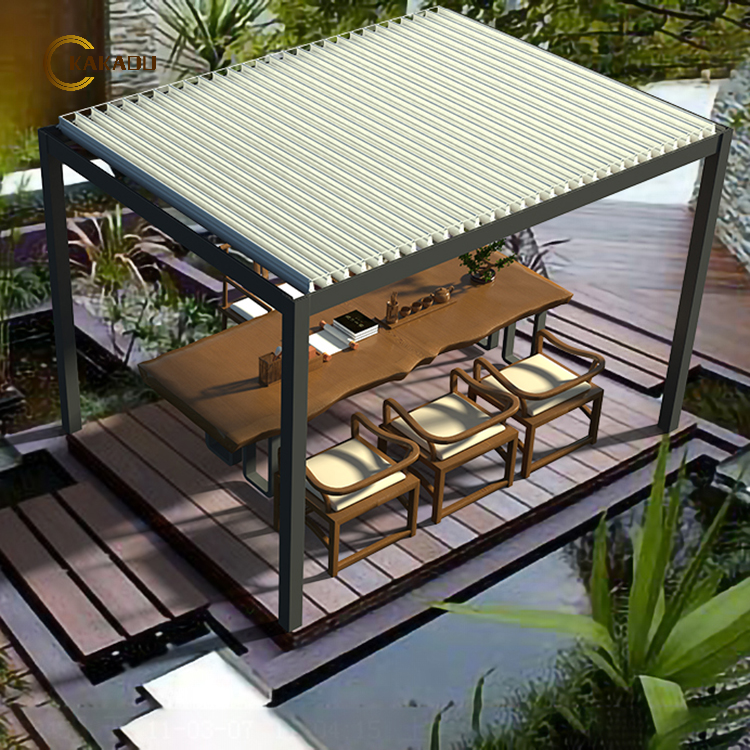 KAKADU Custom Made Rain Proof Garden Gazebo Motorized Louvers Retractable Pergola for Pool Aluminum Roof Patio Cover