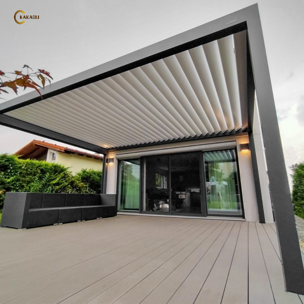 KAKADU Motorized Wooden Pergola with Lights Remote Operation Waterproof Arbour for Garden Patio Cover Roof