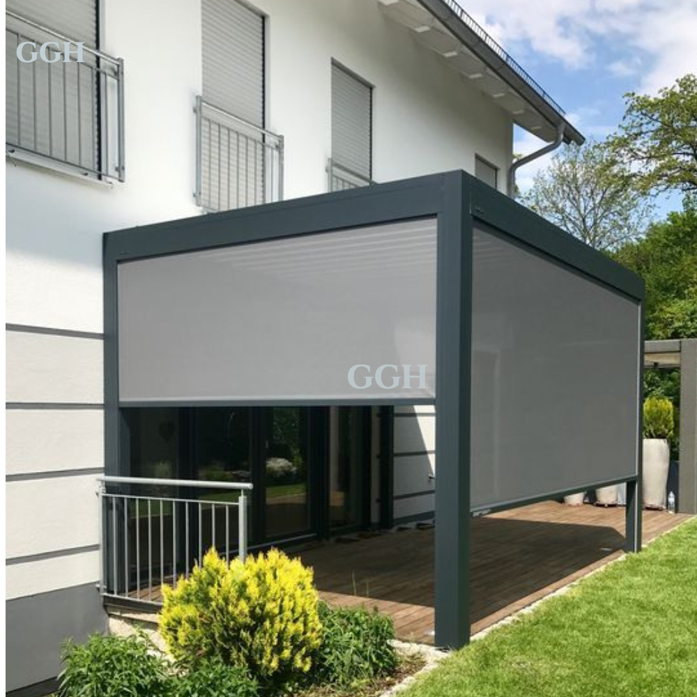 GGH Solar Outdoor Blinds Retractable Transparent Outdoor Blinds Motorized Mesh Outdoor Blinds