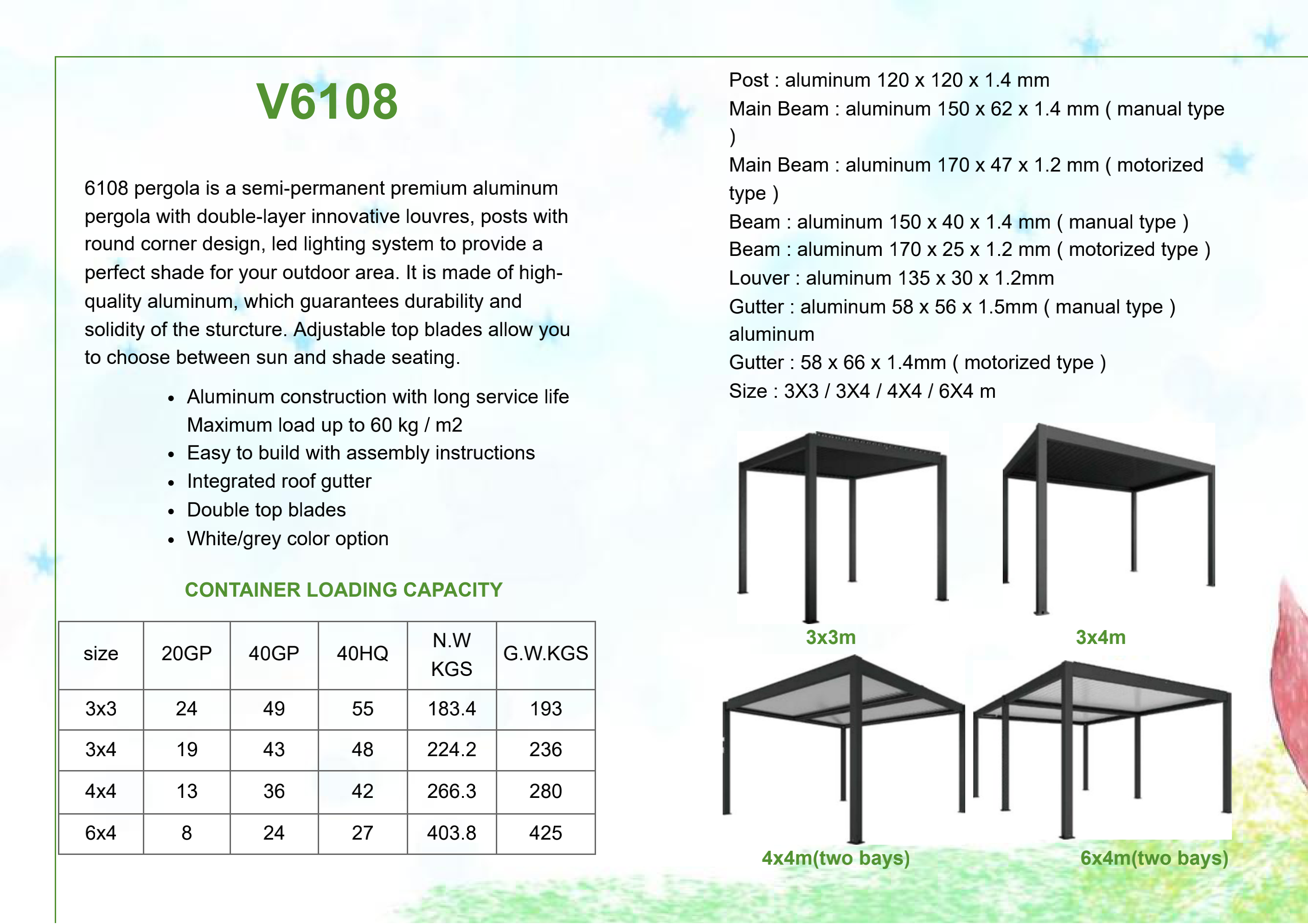 KAKADU Electric Aluminum Pavilion with Solar System Carport Structure Pergola