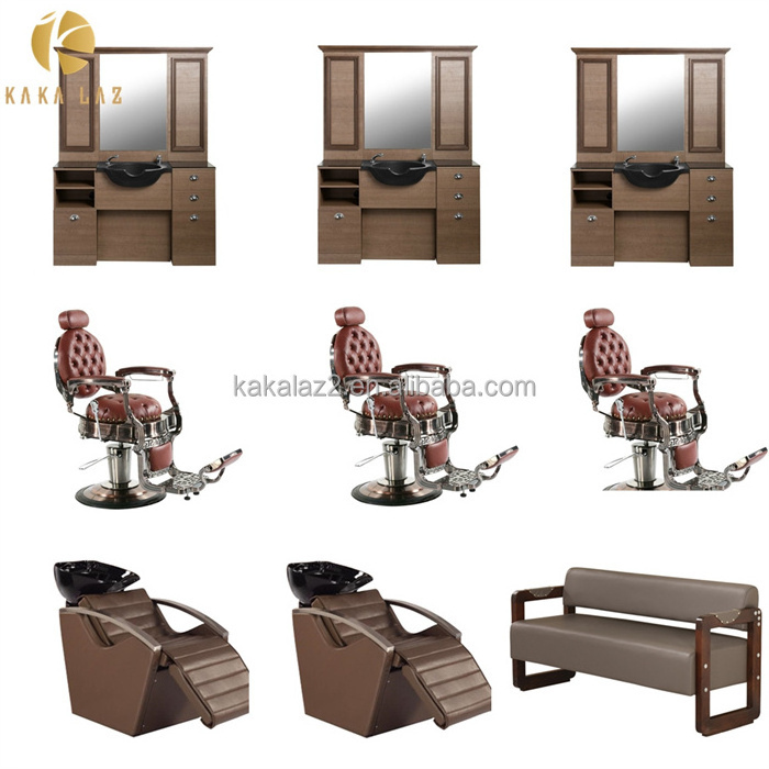 Hot Sale Vintage Salon Furniture Set Shampoo Chair mirror table with wash basin barber chair