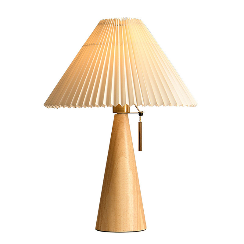 Factory Direct Decorative Lighting Living Room Pleated Lamp Shade Solid Wood Desk Lamp LED Table Lamp