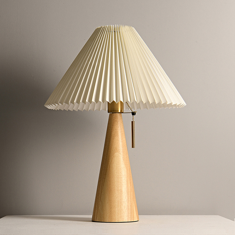 Factory Direct Decorative Lighting Living Room Pleated Lamp Shade Solid Wood Desk Lamp LED Table Lamp