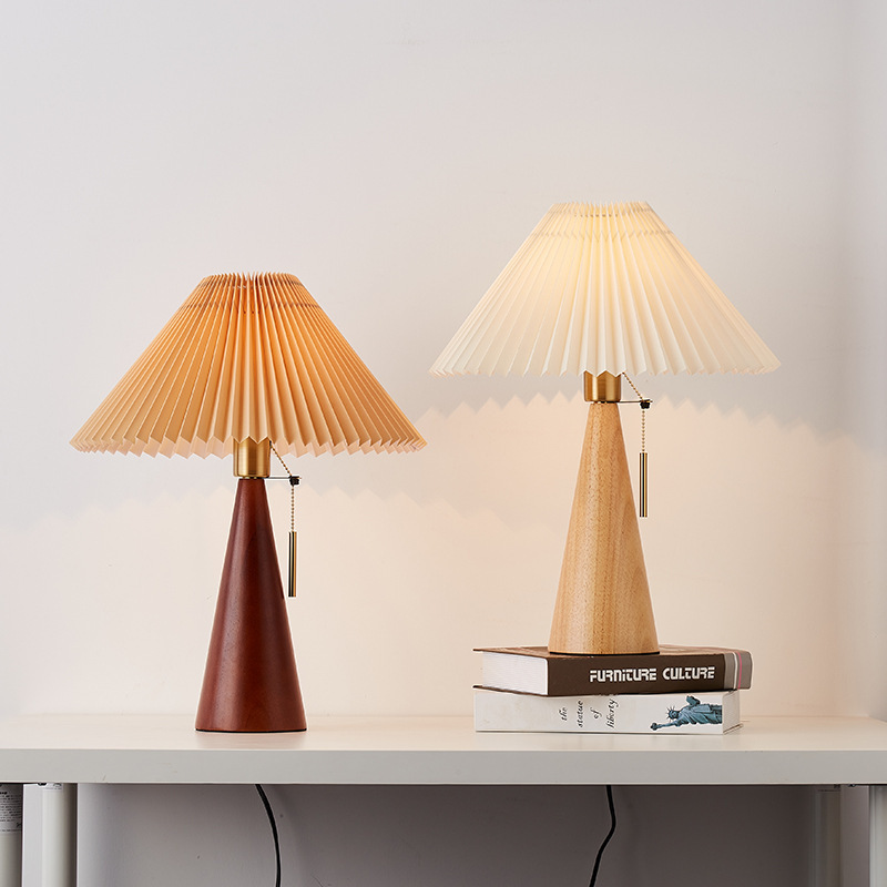 Factory Direct Decorative Lighting Living Room Pleated Lamp Shade Solid Wood Desk Lamp LED Table Lamp