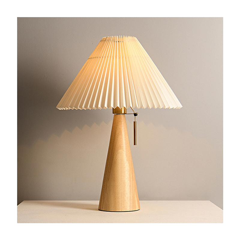 Factory Direct Decorative Lighting Living Room Pleated Lamp Shade Solid Wood Desk Lamp LED Table Lamp