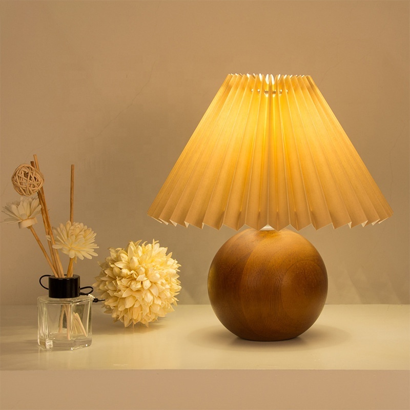 Fashion Decorative Home Lighting Bedroom Solid Wood Fabric art  Pleated lamp shade LED Table Lamp