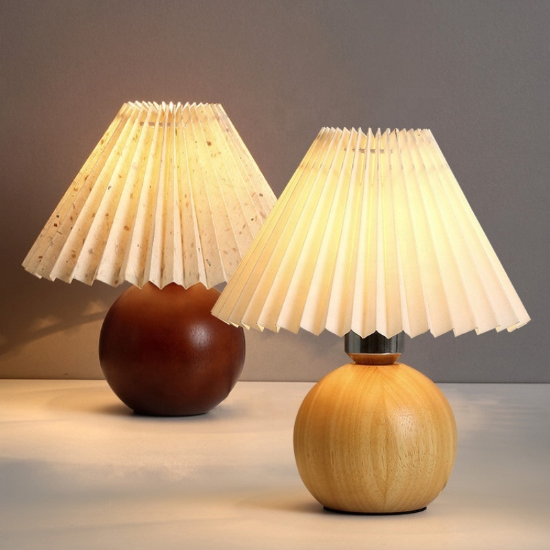 Fashion Decorative Home Lighting Bedroom Solid Wood Fabric art  Pleated lamp shade LED Table Lamp