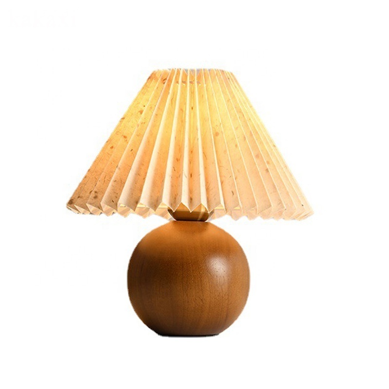 Fashion Decorative Home Lighting Bedroom Solid Wood Fabric art  Pleated lamp shade LED Table Lamp